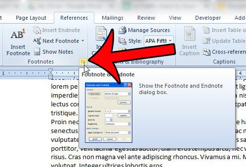 click the footnote and endnote menu button