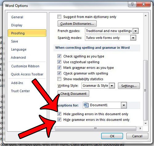 hide spelling and grammar errors