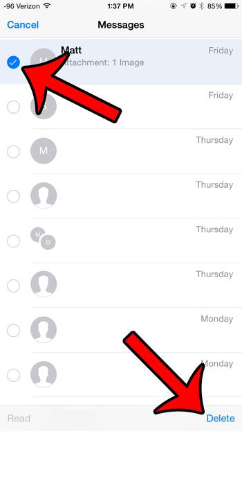select the conversation, then tap the delete button