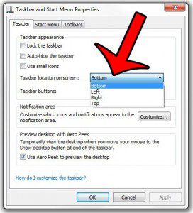 select a new taskbar location