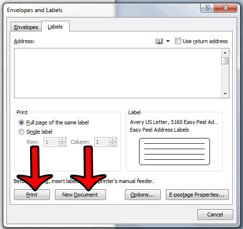 click print or new document