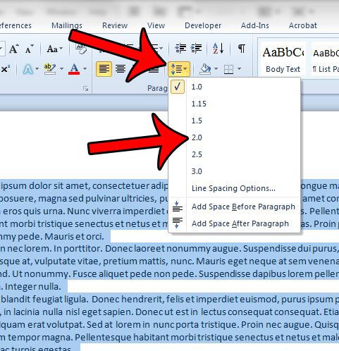 how to double space in Word 2010