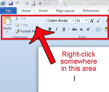 right-click in the ribbon