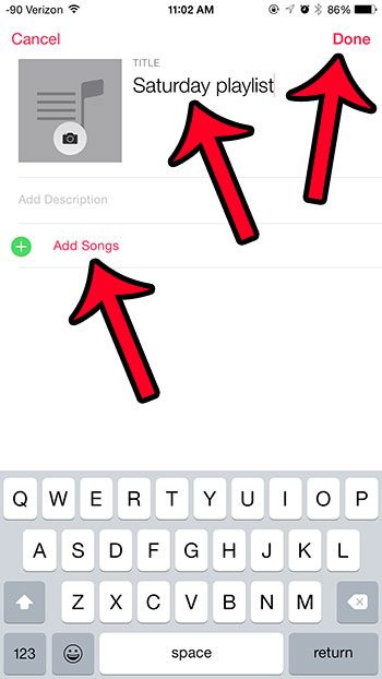 add title, then add songs or tap done