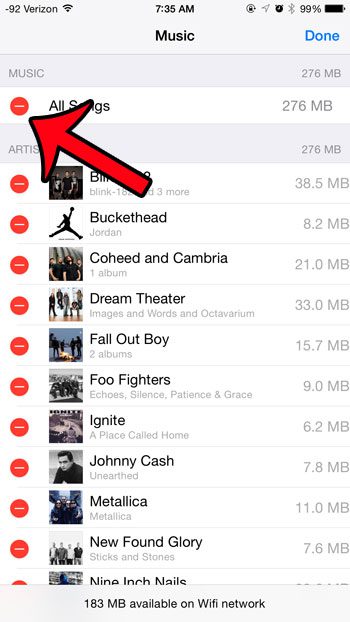 tap the red circle next to all songs