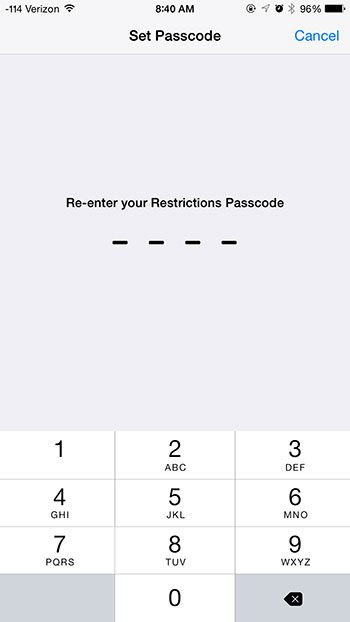 re-enter the restrictions passcode