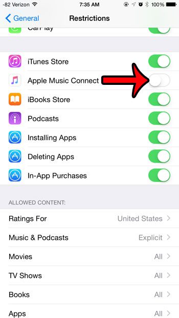 turn off Apple Music Connect