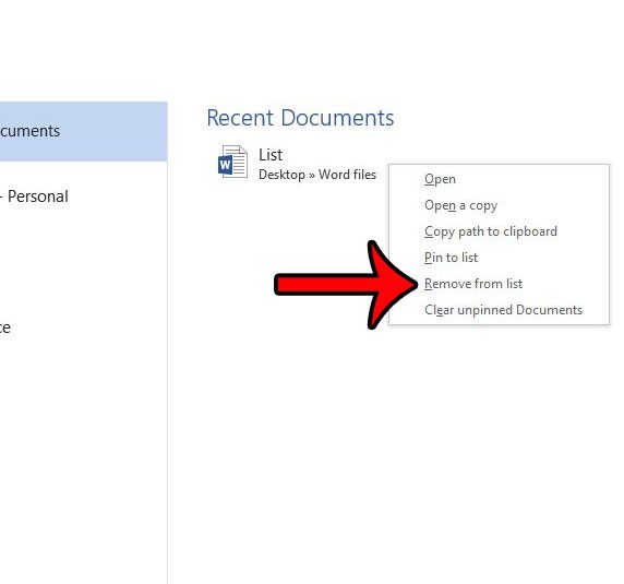 remove document from recent documents list