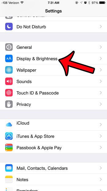 open the display and brightness menu