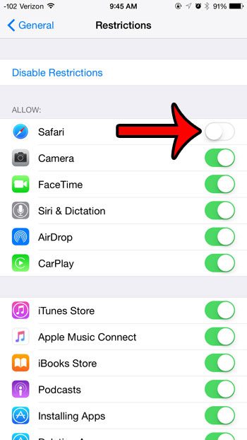 turn off safari