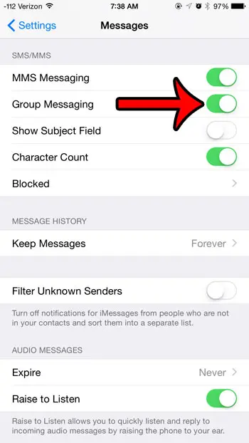 confirm that group messaging is turned on