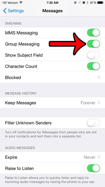 confirm that group messaging is turned on