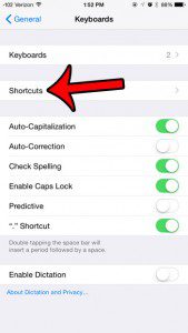 select the shortcuts option