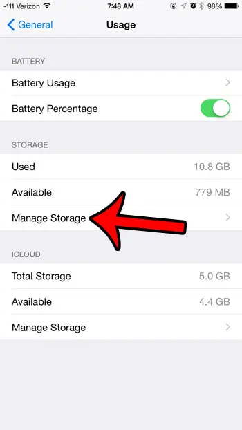 select the manage storage option