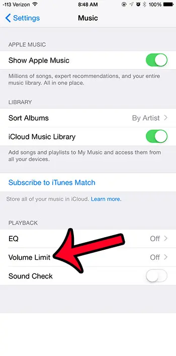 select the volume limit option