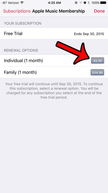 select the subscription option