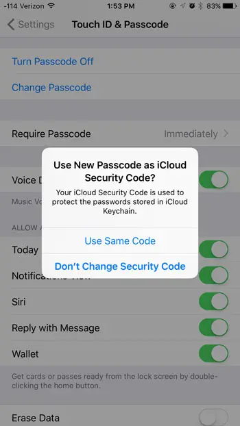 choose icloud security code option