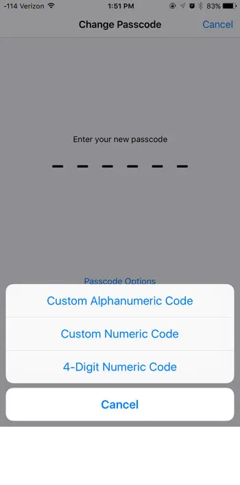 select type of passcode