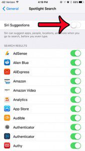 turn off siri suggestions