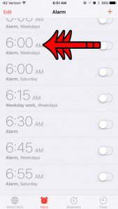 swipe on the alarm to delete