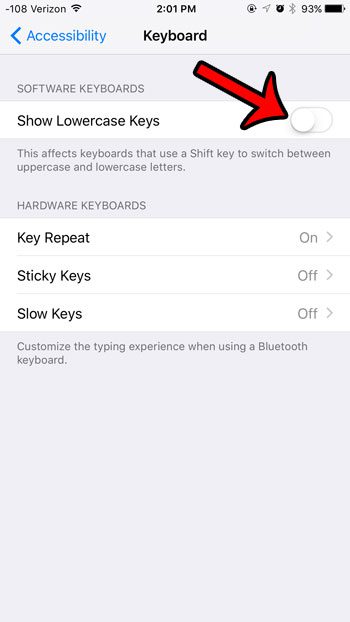 turn off the show lowercase keys option