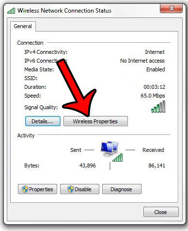 click the wireless properties button