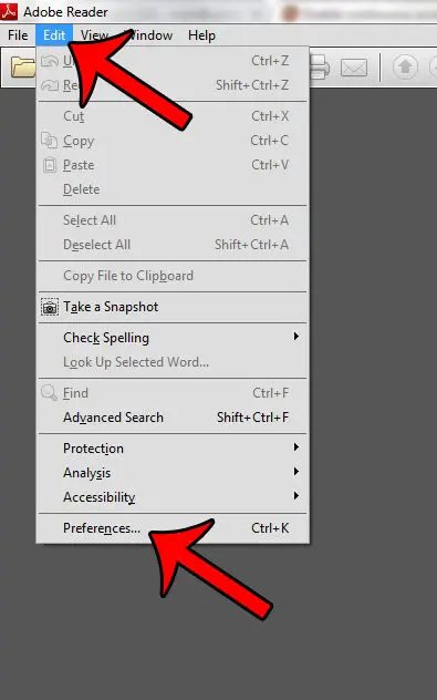 How to Enable Scrolling by Default in Adobe Reader XI 1 open the preferences menu