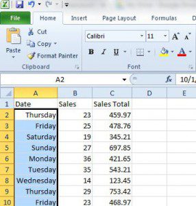 excel 2010 dates as weekdays