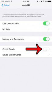 turn off the credit cards option