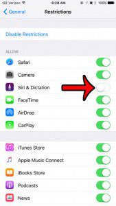 disable siri and dictation
