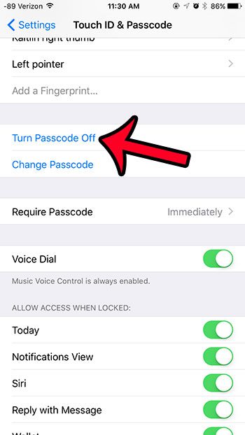 turn passcode off