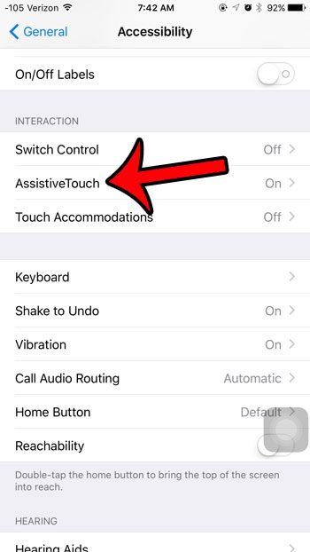select assistive touch option