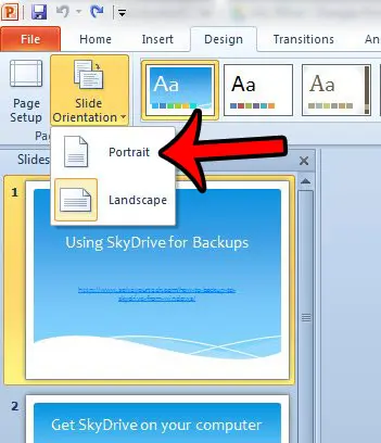 switch to portrait orientation in powerpoint 2010