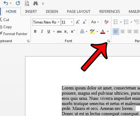open the font menu in word 2013