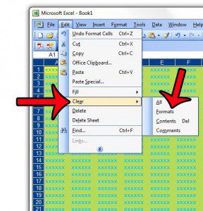 clear all formatting in excel 2003