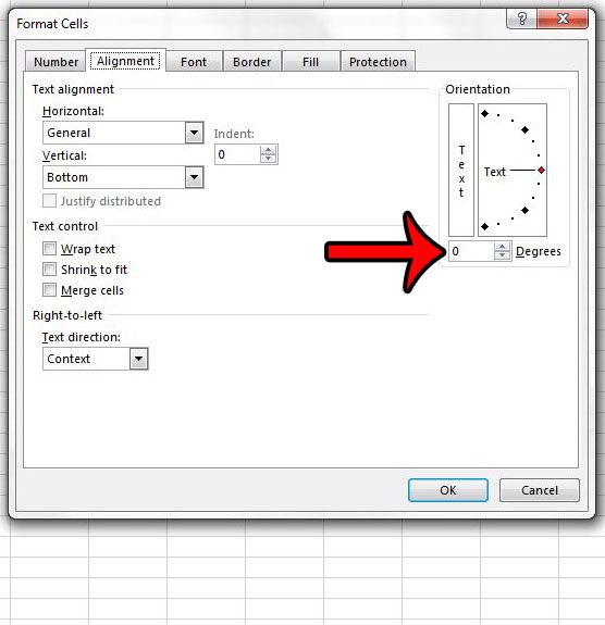 manually customize cell rotation in excel 2013