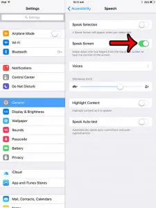 turn on speak screen on ipad