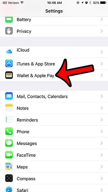 open the wallet and apple pay menu