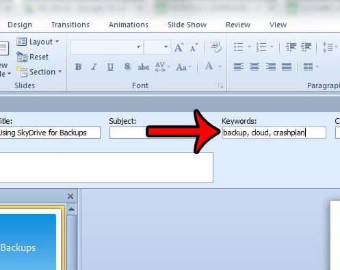 add keywords in powerpoint 2010