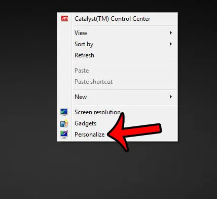 click personalize on the windows 7 shortcut menu