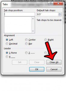 clear all tabs in word 2013