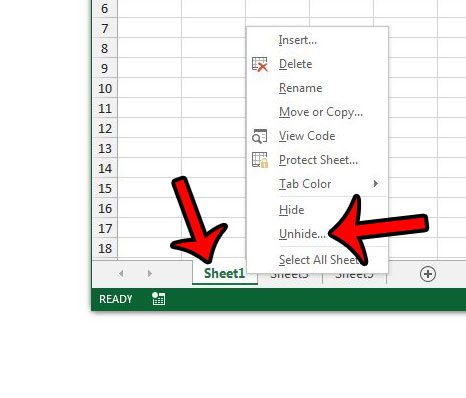 right-click sheet tab, then click unhide