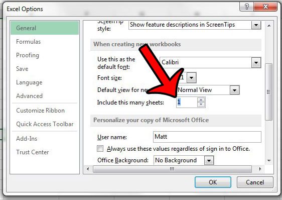change default worksheets to one in excel 2013