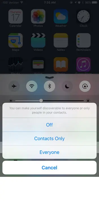 change the airdrop setting in ios 9