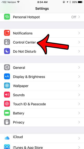 open control center settings