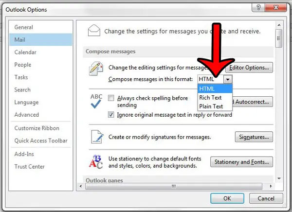 change default format in outlook 2013