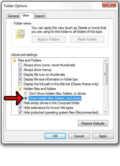 how to show hidden files and folders in windows 7