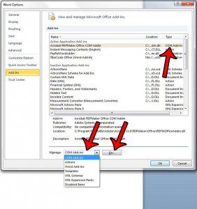 disable an add-in in word 2010