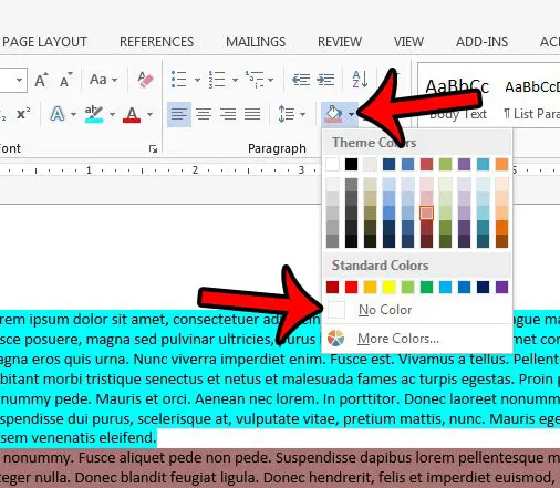 remove paragraph shading in word 2013