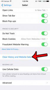 clear history and website data ios 9